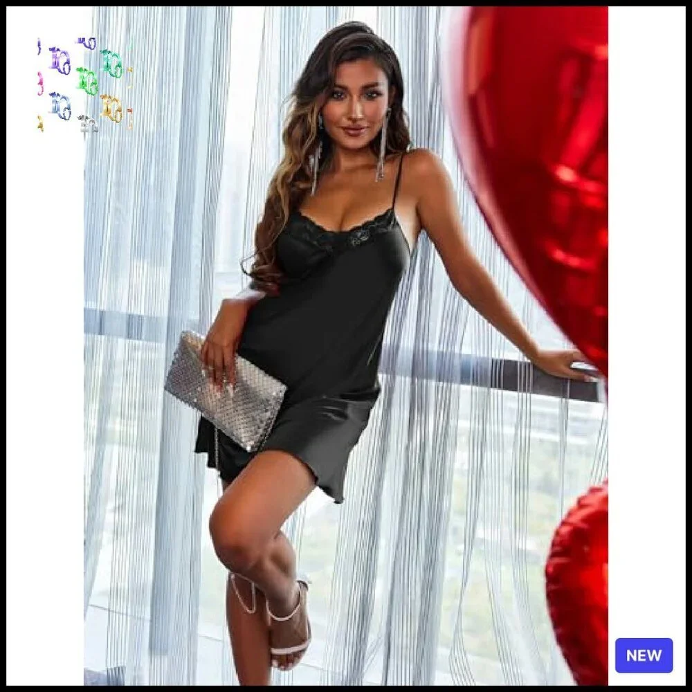 Satin Lace Chemise Nightgown Sexy Elegant Bridal Babydoll Adjustable Straps